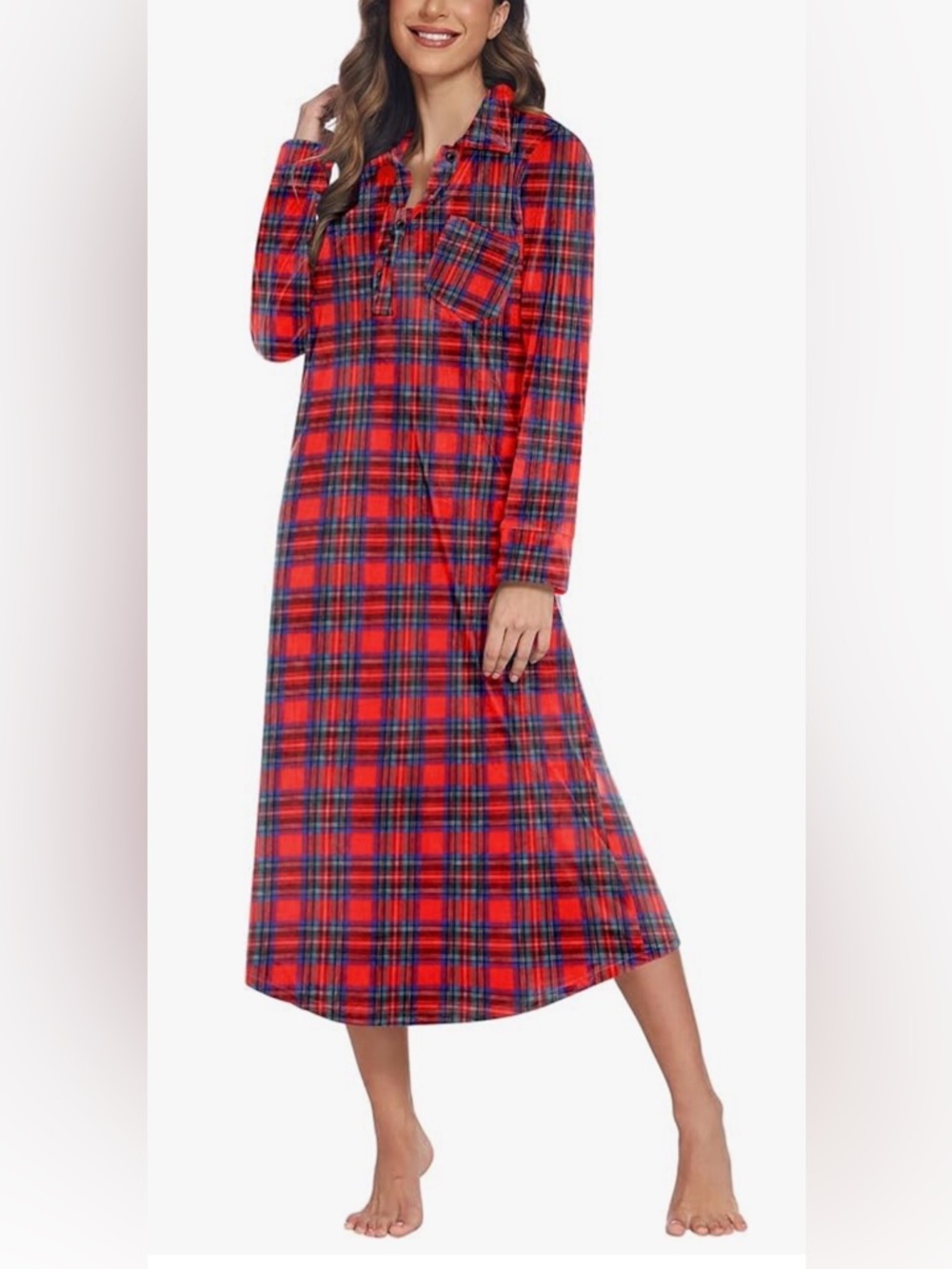 NWT Amazon Ekouaer Flannel Nightgown Boyfriend Nightshirt